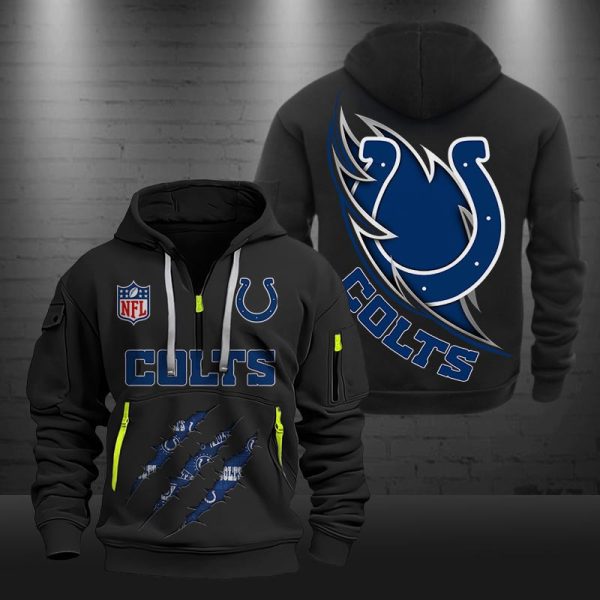 Indianapolis Colts Monster Scratch Logo NFL Quarter Zip Hoodie - Image 2