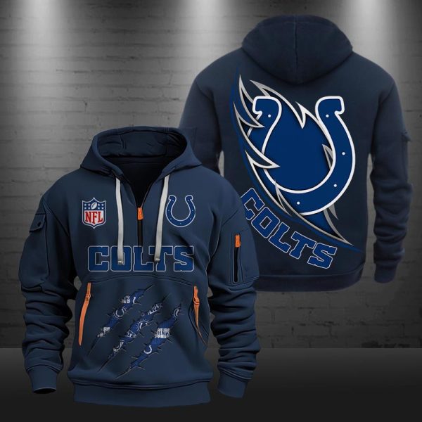 Indianapolis Colts Monster Scratch Logo NFL Quarter Zip Hoodie - Image 3