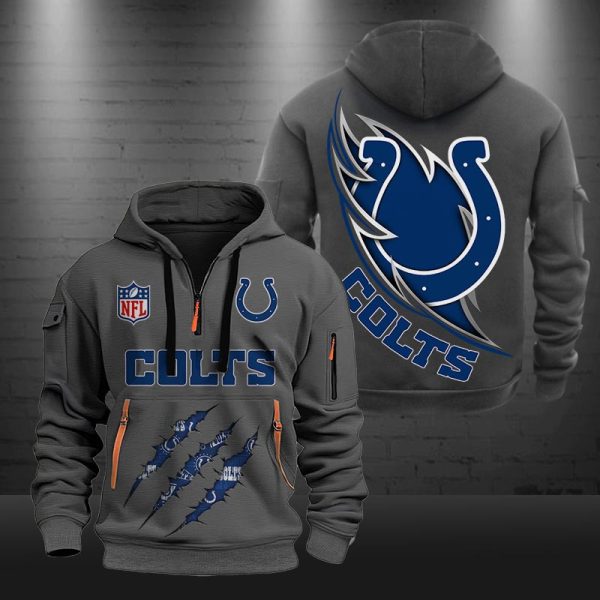 Indianapolis Colts Monster Scratch Logo NFL Quarter Zip Hoodie - Image 4