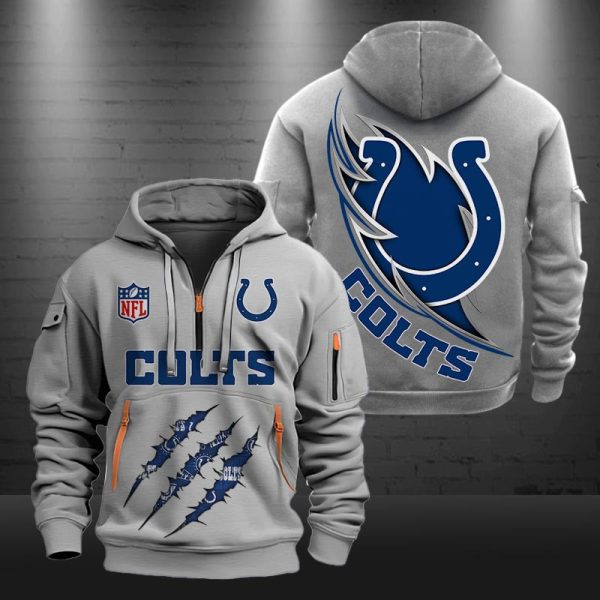 Indianapolis Colts Monster Scratch Logo NFL Quarter Zip Hoodie - Image 5