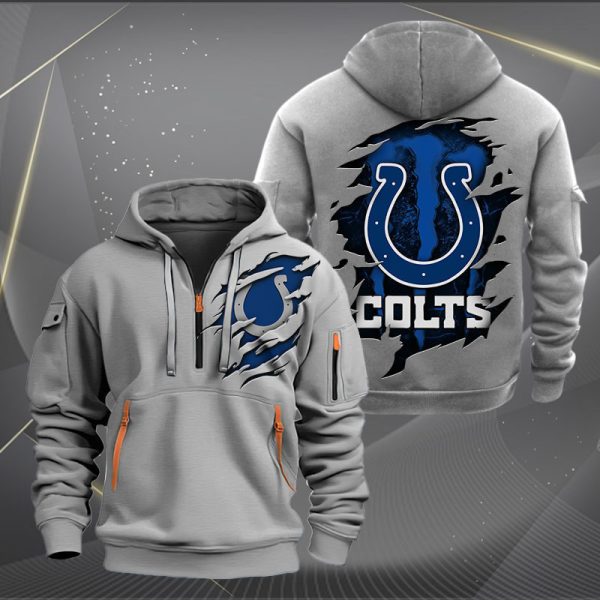 Indianapolis Colts Scratch Logo NFL Quarter Zip Hoodie Ver 246 - Image 3