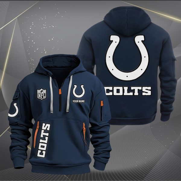 Indianapolis Colts White Logo NFL Quarter Zip Hoodie - Image 2