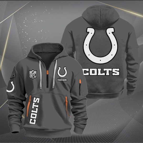 Indianapolis Colts White Logo NFL Quarter Zip Hoodie - Image 3