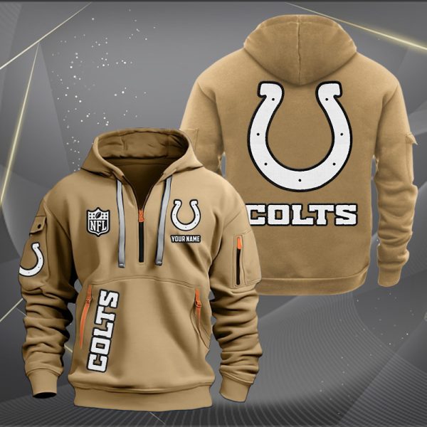 Indianapolis Colts White Logo NFL Quarter Zip Hoodie - Image 5