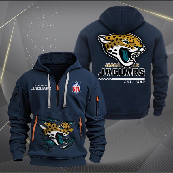 Jacksonville Jaguars Golden Logo NFL Quarter Zip Hoodie - Image 2