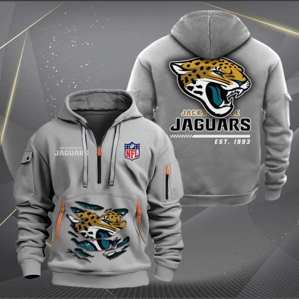 Jacksonville Jaguars Golden Logo NFL Quarter Zip Hoodie - Image 3
