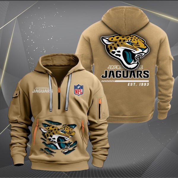 Jacksonville Jaguars Golden Logo NFL Quarter Zip Hoodie - Image 4