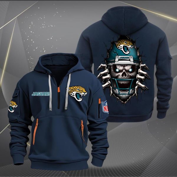 Jacksonville Jaguars Football Player Skull Quarter Zip Hoodie - Image 2