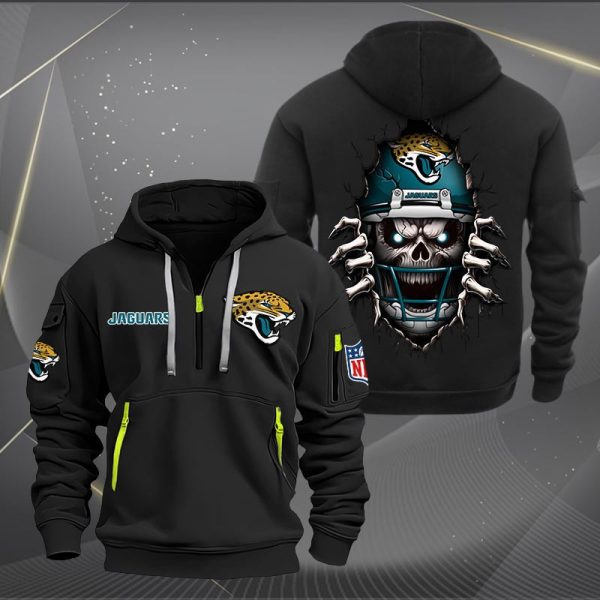 Jacksonville Jaguars Football Player Skull Quarter Zip Hoodie - Image 3