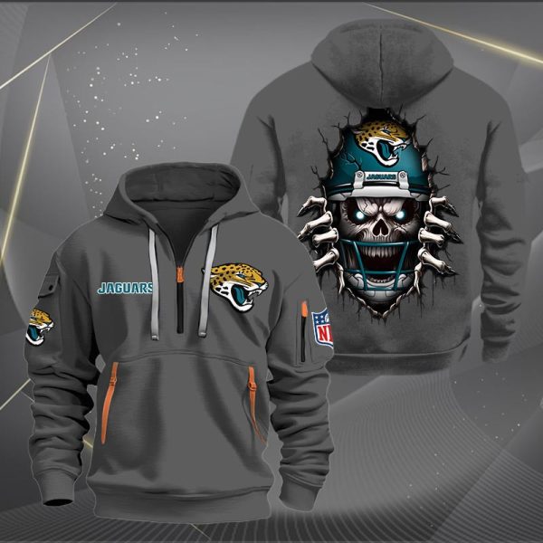 Jacksonville Jaguars Football Player Skull Quarter Zip Hoodie - Image 4
