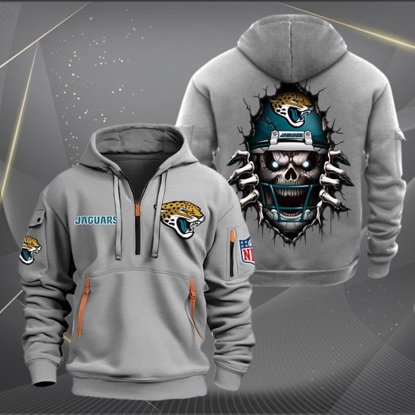 Jacksonville Jaguars Football Player Skull Quarter Zip Hoodie - Image 5