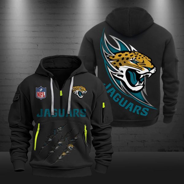 Jacksonville Jaguars Monster Scratch Logo NFL Quarter Zip Hoodie - Image 2
