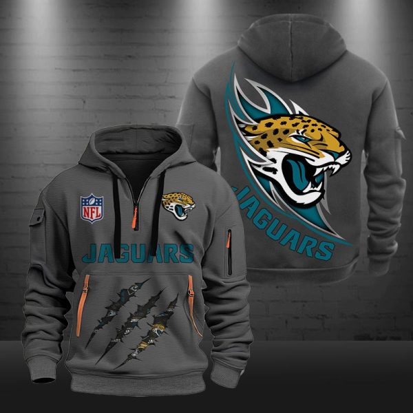 Jacksonville Jaguars Monster Scratch Logo NFL Quarter Zip Hoodie - Image 4