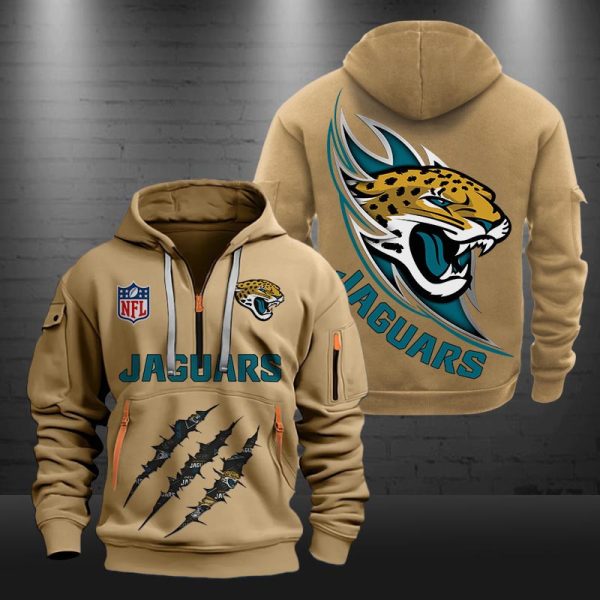 Jacksonville Jaguars Monster Scratch Logo NFL Quarter Zip Hoodie - Image 5