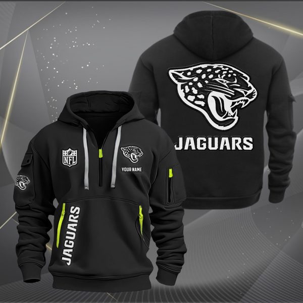 Jacksonville Jaguars White Logo NFL Quarter Zip Hoodie