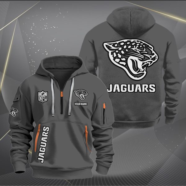 Jacksonville Jaguars White Logo NFL Quarter Zip Hoodie - Image 3