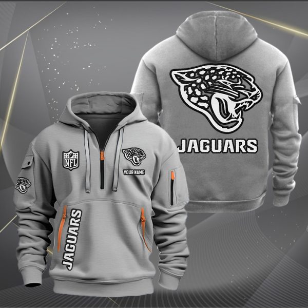Jacksonville Jaguars White Logo NFL Quarter Zip Hoodie - Image 4
