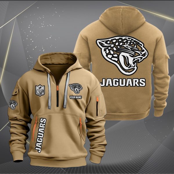 Jacksonville Jaguars White Logo NFL Quarter Zip Hoodie - Image 5