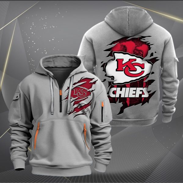 Kansas City Chiefs Scratch Logo NFL Quarter Zip Hoodie Ver 233 - Image 3