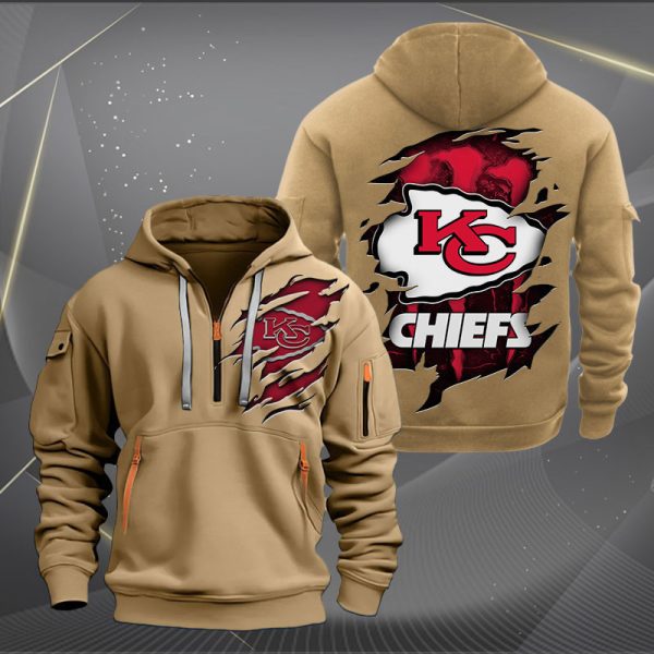 Kansas City Chiefs Scratch Logo NFL Quarter Zip Hoodie Ver 233 - Image 4