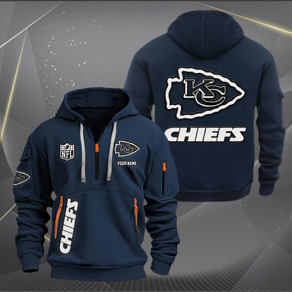 Kansas City Chiefs White Logo NFL Quarter Zip Hoodie - Image 2