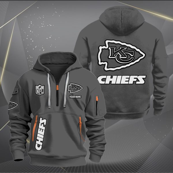 Kansas City Chiefs White Logo NFL Quarter Zip Hoodie - Image 3