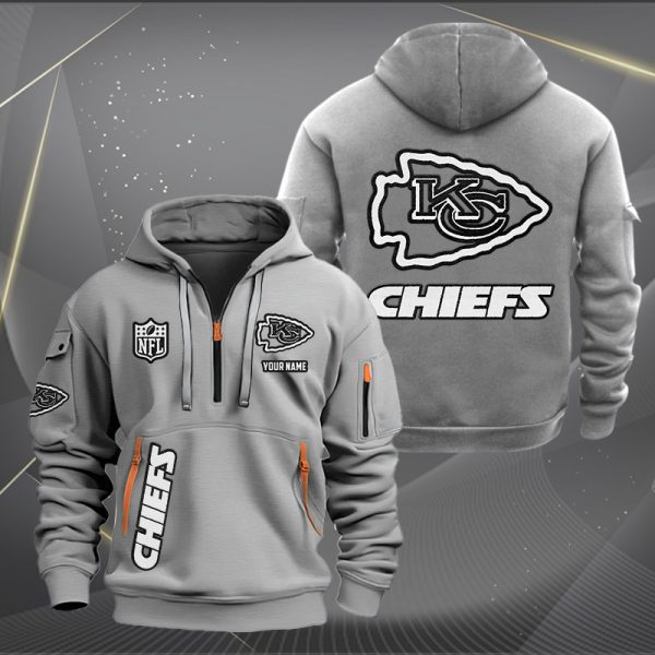 Kansas City Chiefs White Logo NFL Quarter Zip Hoodie - Image 4