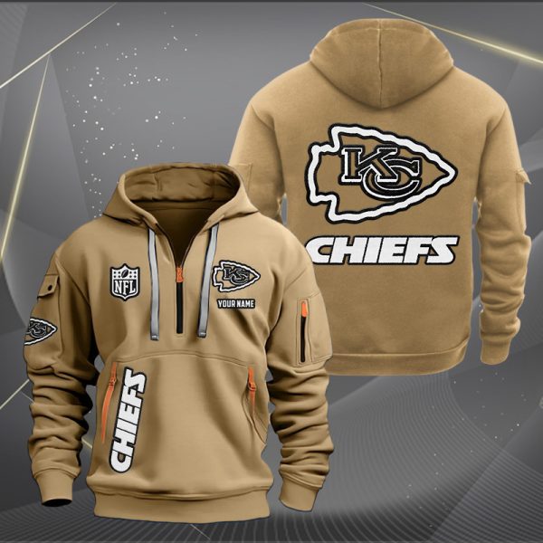 Kansas City Chiefs White Logo NFL Quarter Zip Hoodie - Image 5