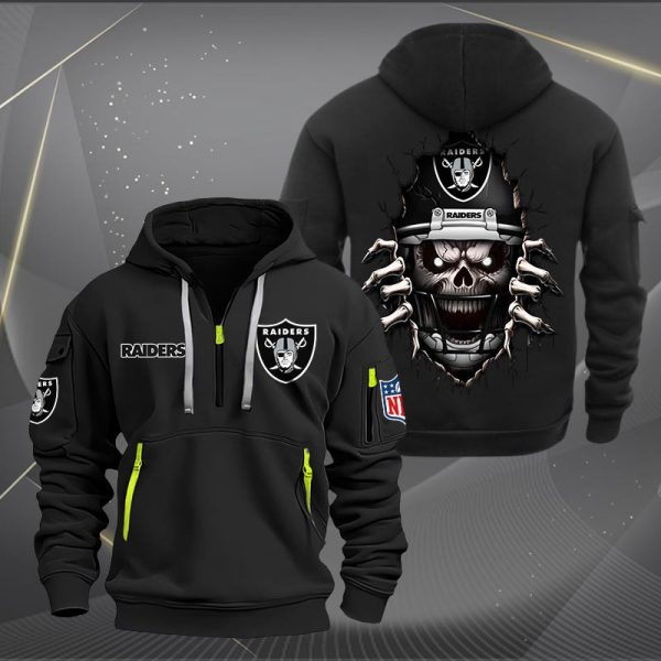Las Vegas Raiders Football Player Skull Quarter Zip Hoodie