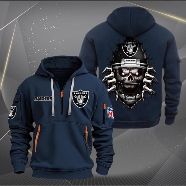 Las Vegas Raiders Football Player Skull Quarter Zip Hoodie - Image 2