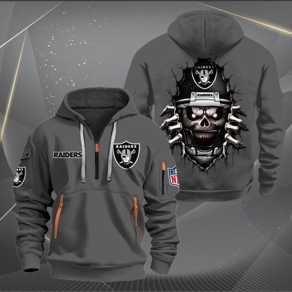 Las Vegas Raiders Football Player Skull Quarter Zip Hoodie - Image 3