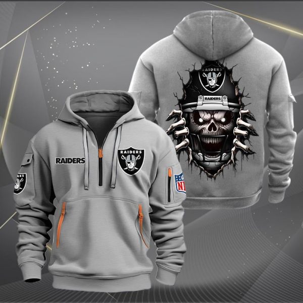 Las Vegas Raiders Football Player Skull Quarter Zip Hoodie - Image 4