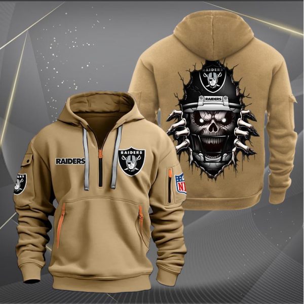 Las Vegas Raiders Football Player Skull Quarter Zip Hoodie - Image 5