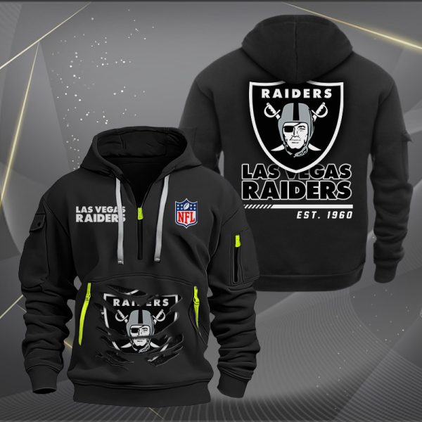 Las Vegas Raiders Monster Scratch 2 Logo NFL Quarter Zip Hoodie
