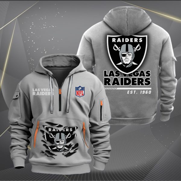 Las Vegas Raiders Monster Scratch 2 Logo NFL Quarter Zip Hoodie - Image 3