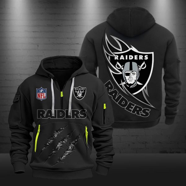 Las Vegas Raiders Monster Scratch Logo NFL Quarter Zip Hoodie - Image 2