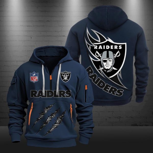 Las Vegas Raiders Monster Scratch Logo NFL Quarter Zip Hoodie - Image 3