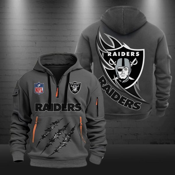 Las Vegas Raiders Monster Scratch Logo NFL Quarter Zip Hoodie - Image 4