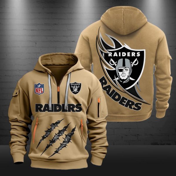 Las Vegas Raiders Monster Scratch Logo NFL Quarter Zip Hoodie - Image 5