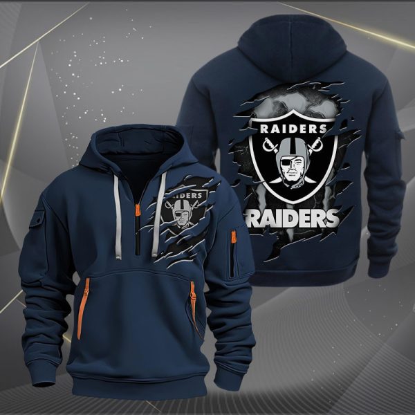 Las Vegas Raiders Scratch Logo NFL Quarter Zip Hoodie Ver 230 - Image 2