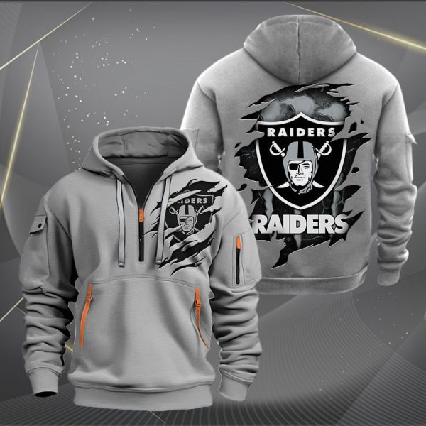 Las Vegas Raiders Scratch Logo NFL Quarter Zip Hoodie Ver 230 - Image 3