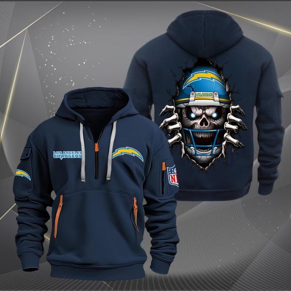 Los Angeles Chargers Football Player Skull Quarter Zip Hoodie