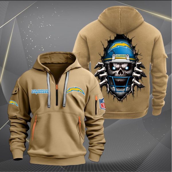 Los Angeles Chargers Football Player Skull Quarter Zip Hoodie - Image 2