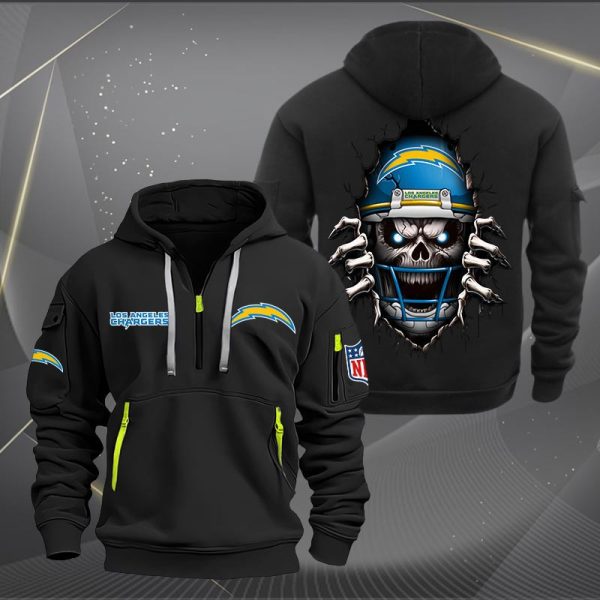 Los Angeles Chargers Football Player Skull Quarter Zip Hoodie - Image 3