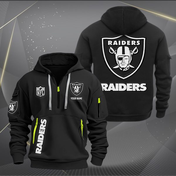 Las Vegas Raiders White Logo NFL Quarter Zip Hoodie