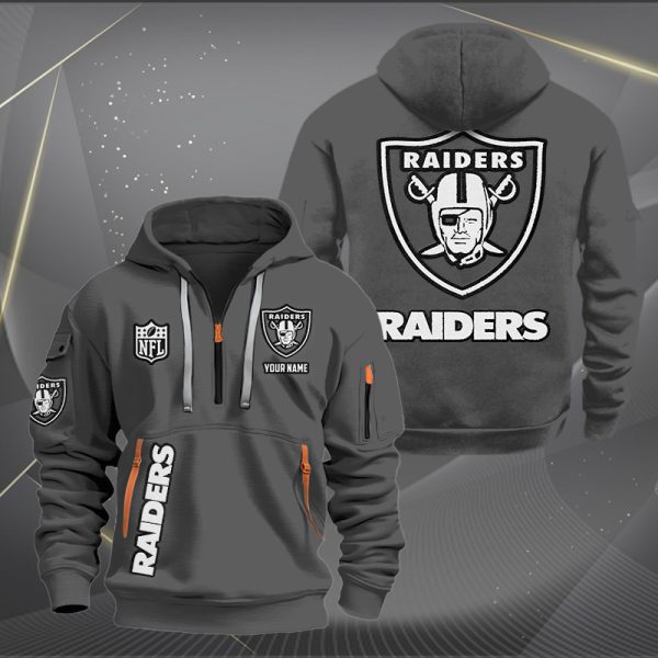 Las Vegas Raiders White Logo NFL Quarter Zip Hoodie - Image 3