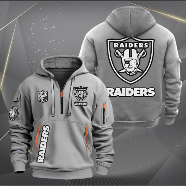 Las Vegas Raiders White Logo NFL Quarter Zip Hoodie - Image 4