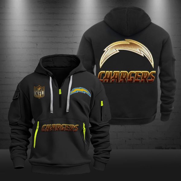 Los Angeles Chargers Golden Logo NFL Quarter Zip Hoodie - Image 2
