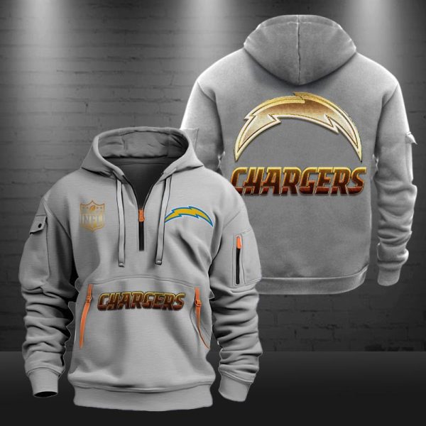 Los Angeles Chargers Golden Logo NFL Quarter Zip Hoodie - Image 4
