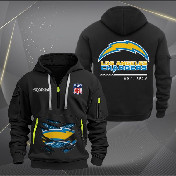 Los Angeles Chargers Monster Scratch 2 Logo NFL Quarter Zip Hoodie